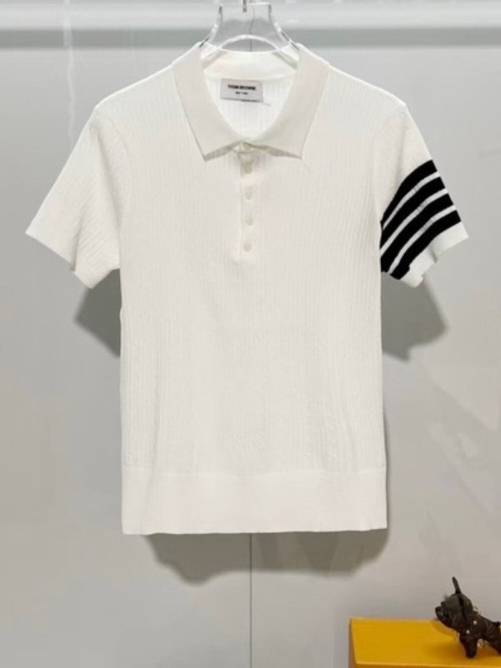 THOM BROWNE Summer Men's Knitwear, Short-Sleeve, Collared, Four Stripes